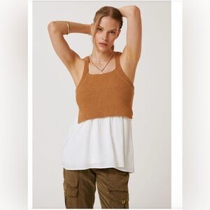 Anthropologie Jenna Twofer Sweater Tank Summer Knit Size XXS Brown White Beachy